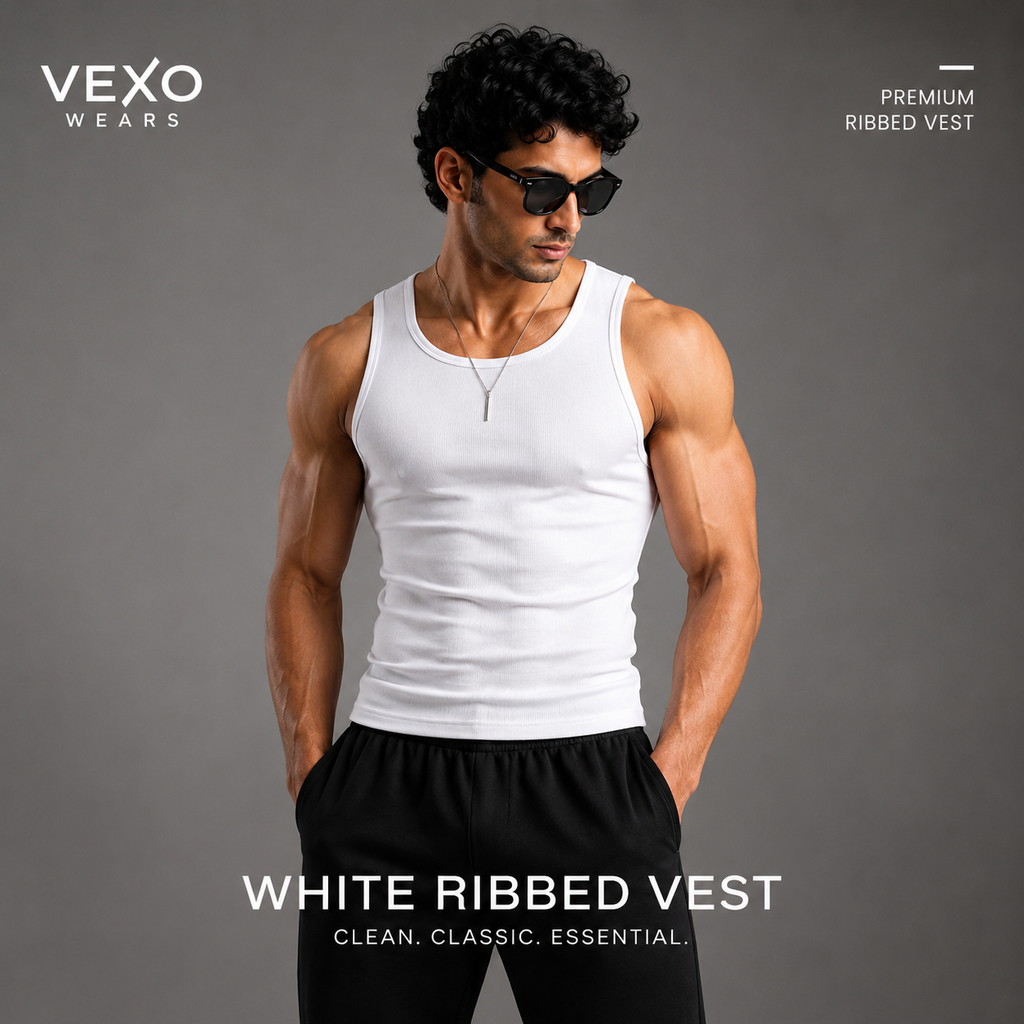 VEXO WEARS – White Ribbed Vest